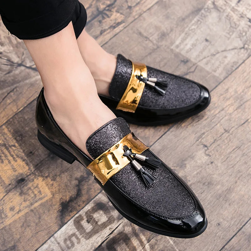 Men Party Black Golden Formal Loafers