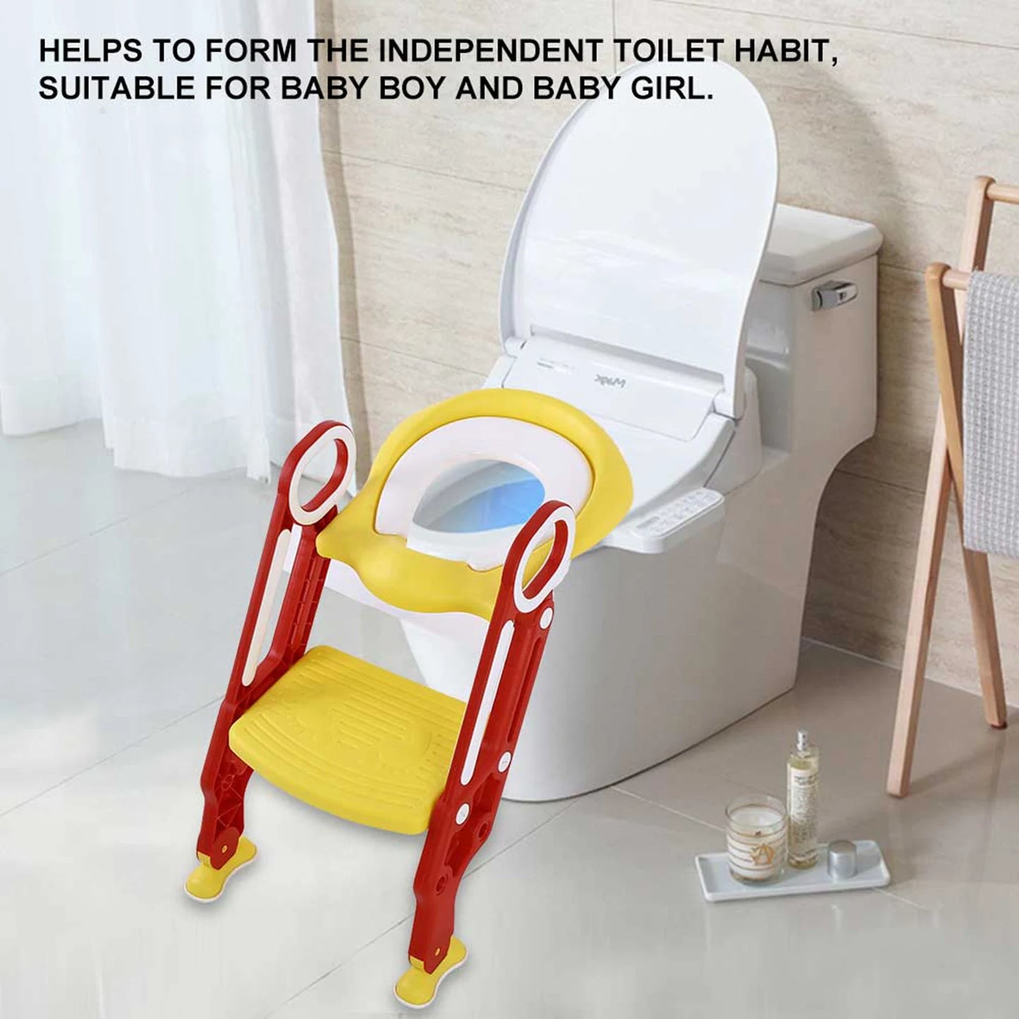 Toddler Soft Toilet Chair Ladder Adjustable Safety Potty Training Seat (Red Yellow)