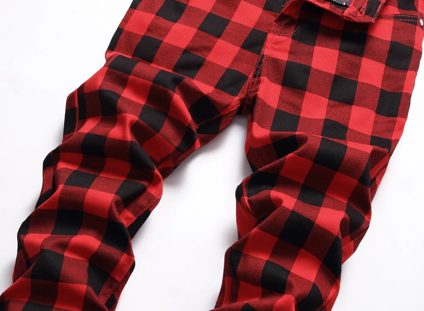 British Style Red Plaid Jeans for Men