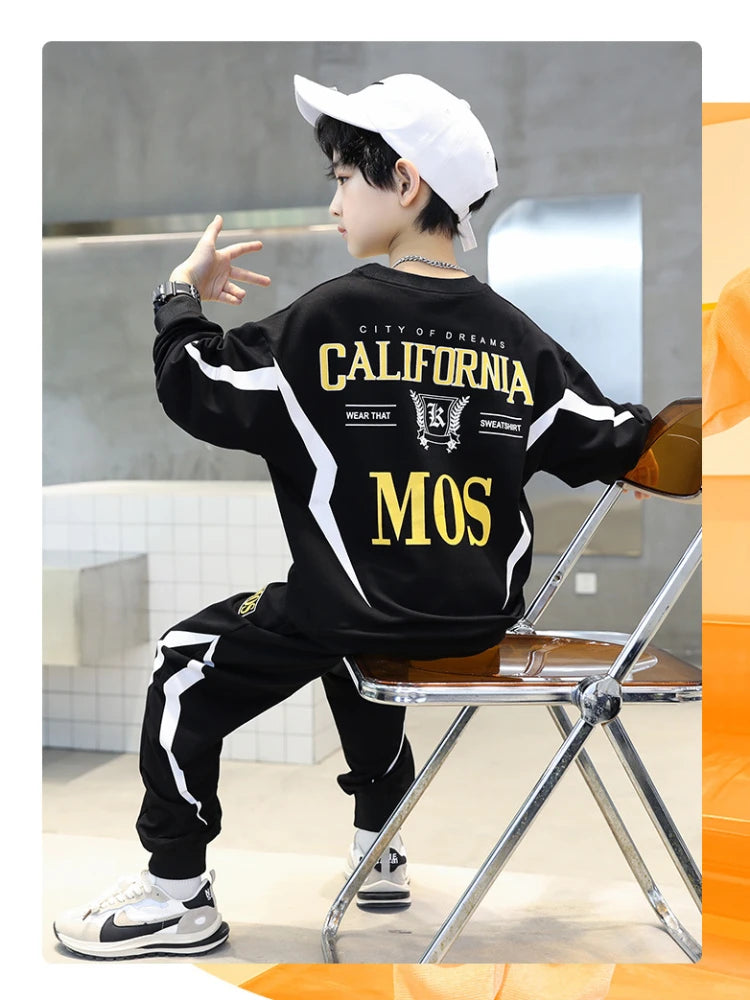 Boys Letter Sweatshirt Pullover 2 Pieces Tracksuit
