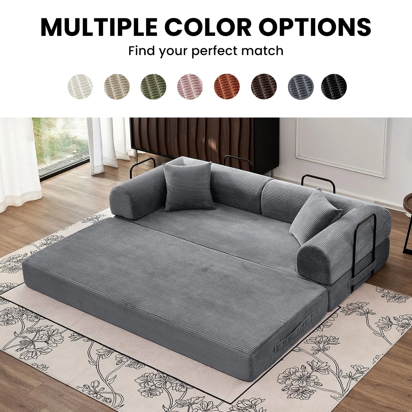 79" Convertible Sofa Bed with Fixed-Shape Frame & Removable Armrests