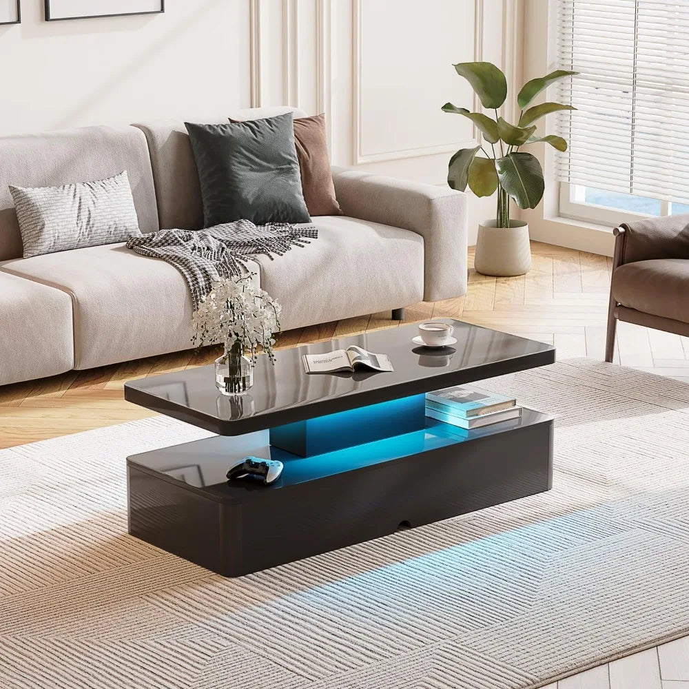 Modern 40 Inch Coffee Table with 16 Colors LED Lights