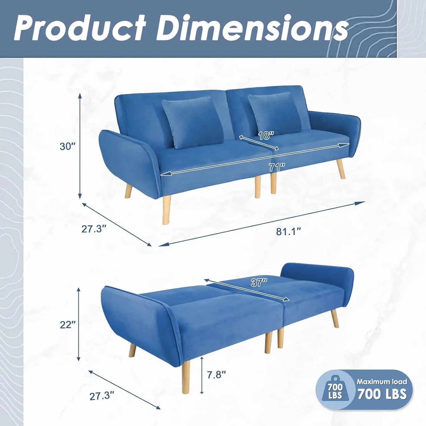 80 inch Futon Loveseat Sofa with 2 Throw Pillows