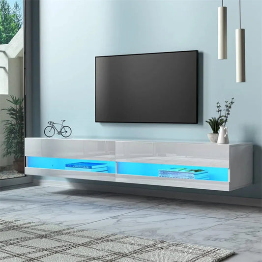 TV Stand Wall Mounted 20 Color LED Media Console For up 80" TV