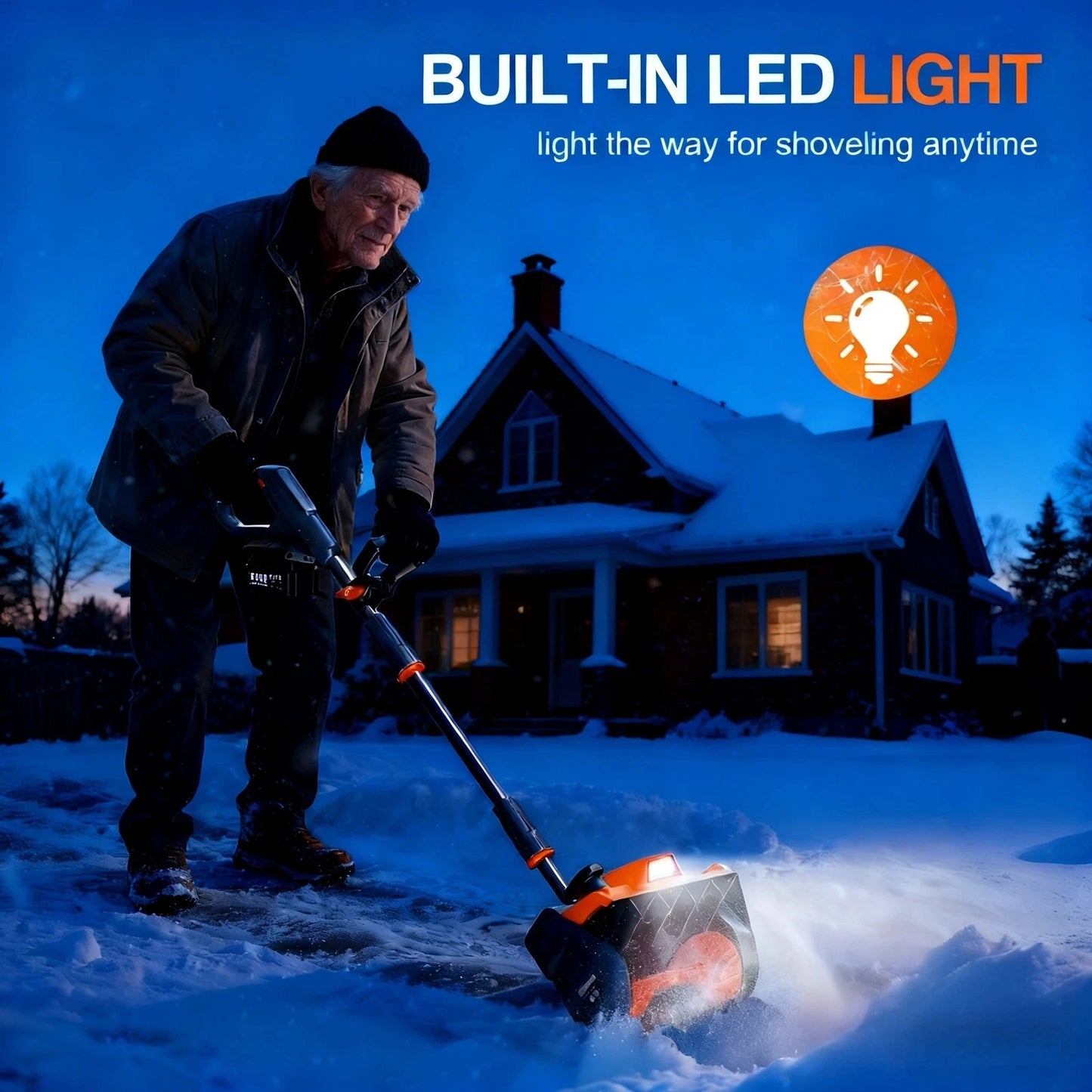 Cordless Snow Blower w/LED Light 23 Ft Thrower Distance