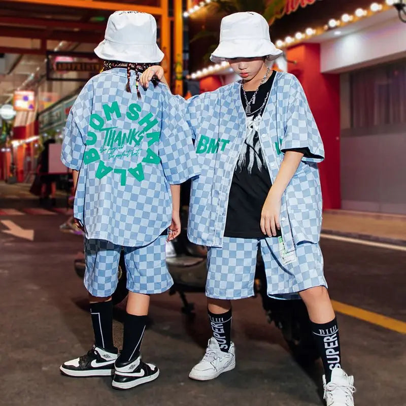Girls Denim Plaid K pop Hip Hop Dancewear