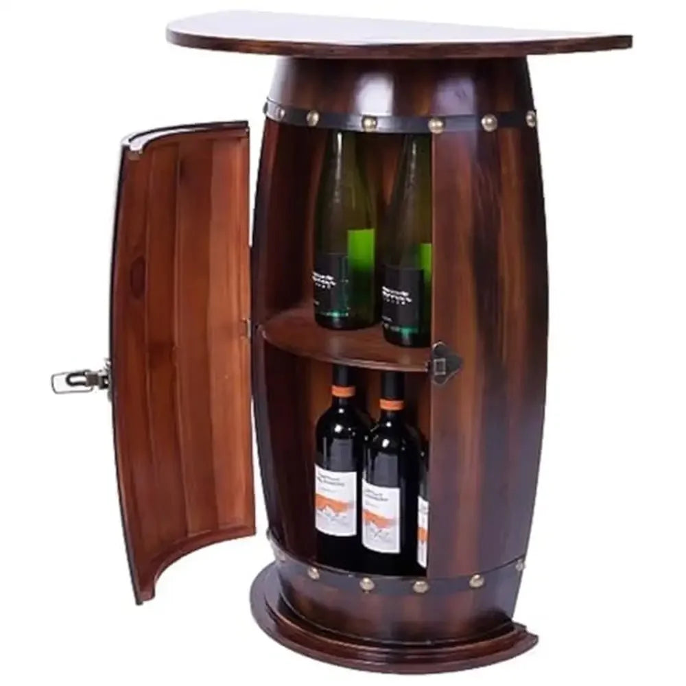 Rustic Wooden Wine Bar Cabinet 10 Bottle Capacity