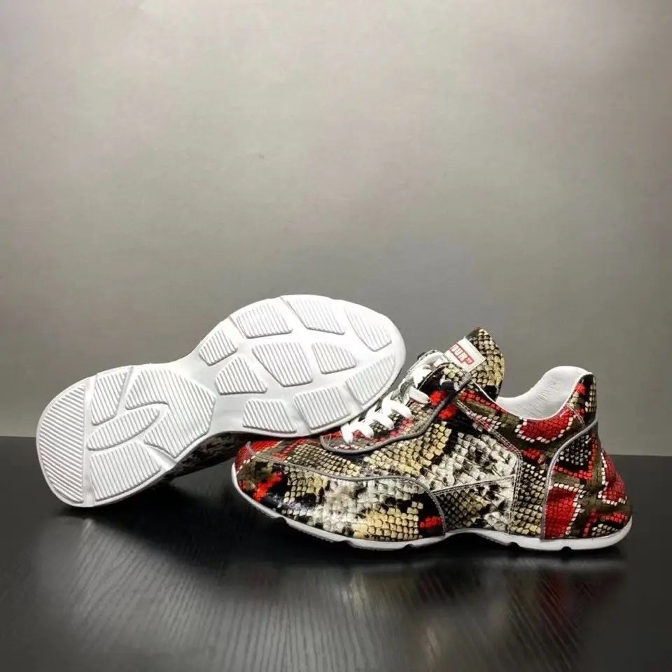 new snake pattern men's leather casual shoes
