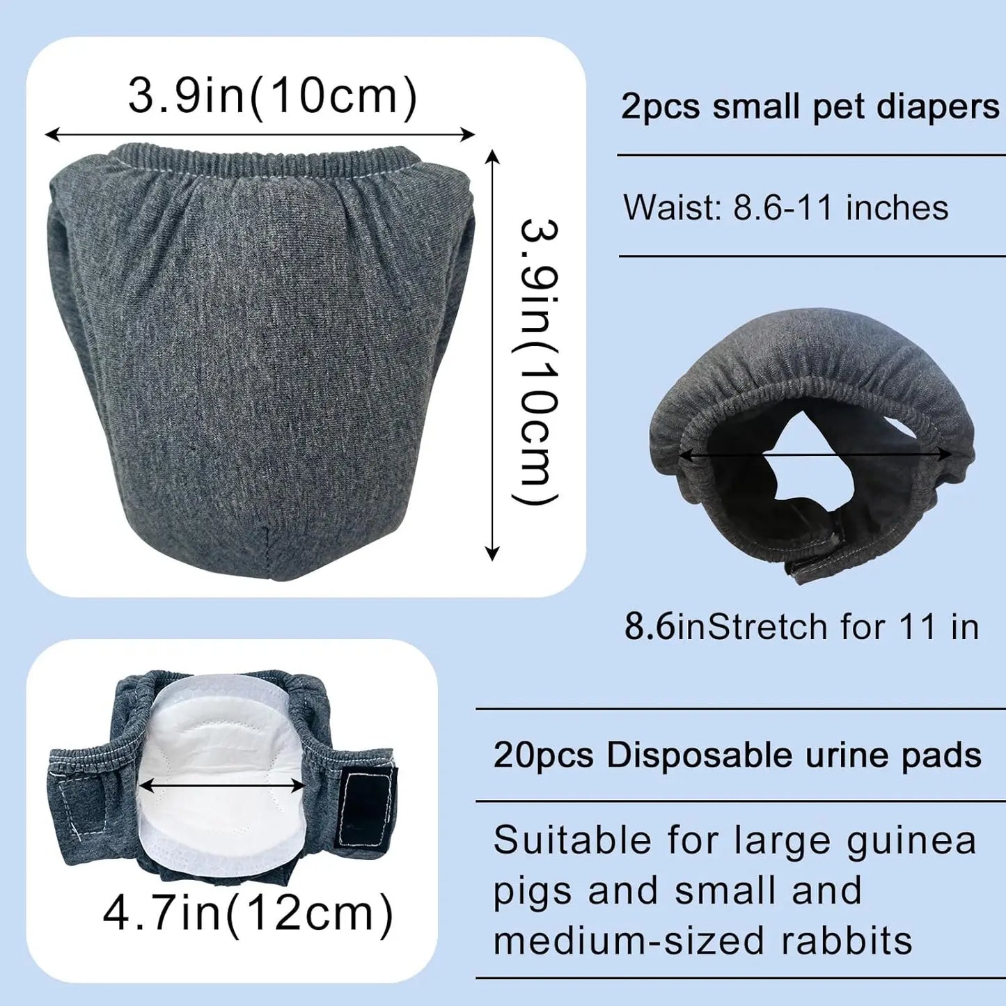 2PCS Small Pet Reusable Washable Underpants for Squirrels Chinchillas Hamsters