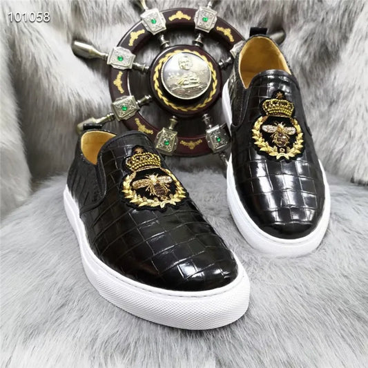 Authentic Exotic Crocodile Skin Black White Color Men's Loafers