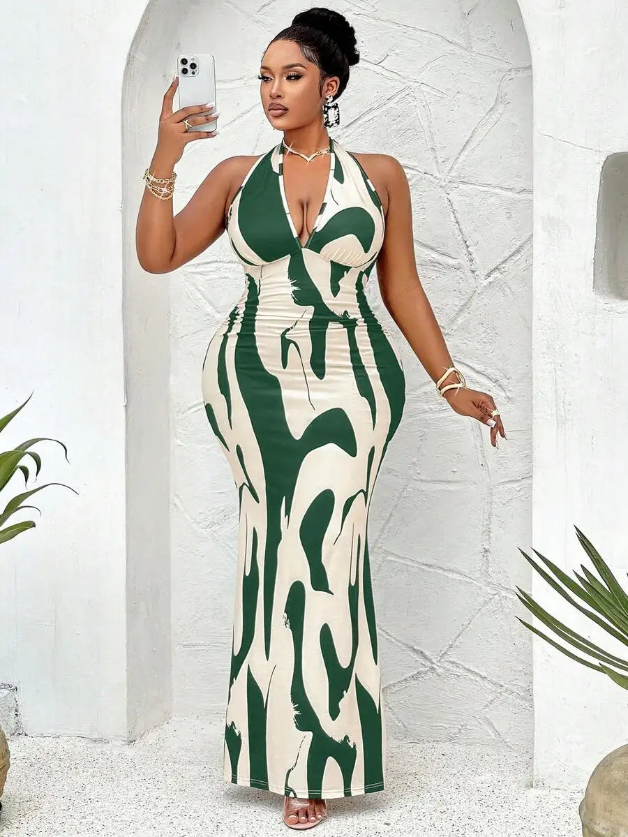 Plus Size Maxi Dress with Abstract Print