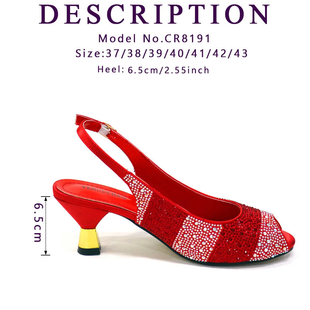 Venus Chan 2024 Red Color Elegant Women Heels Shoes and Bag Set