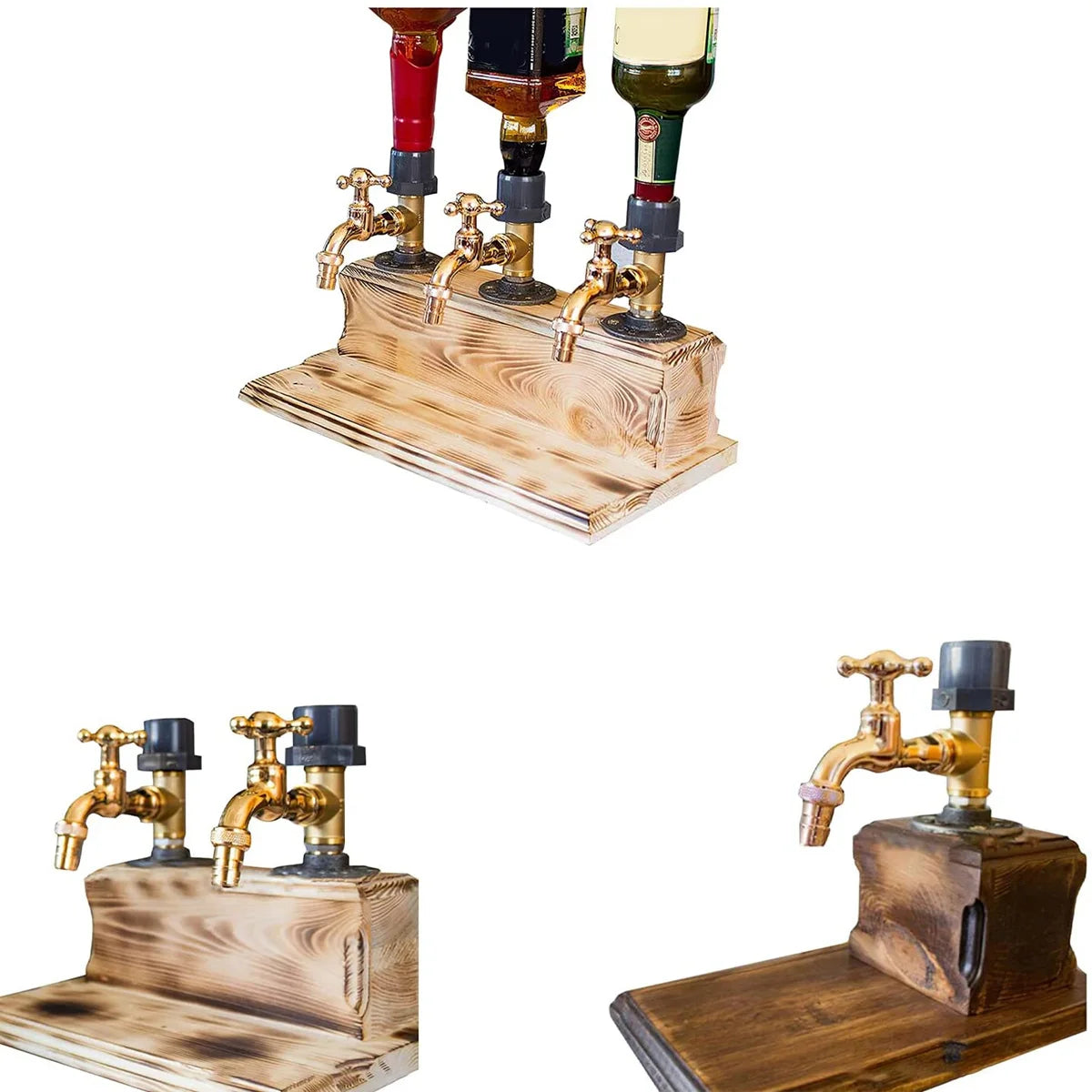 Wooden Whiskey Liquor Dispenser Faucet Shaped