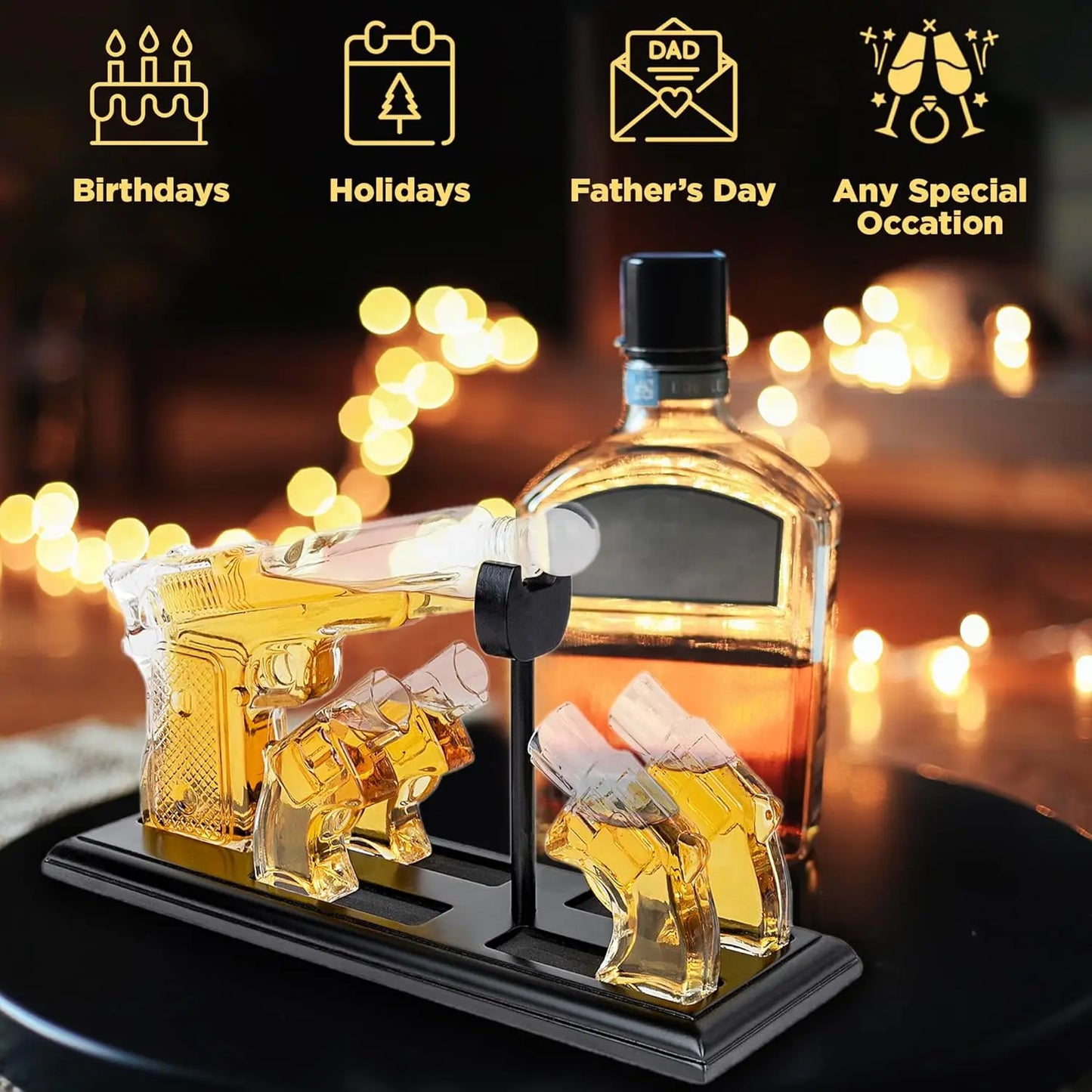 Pistol Shaped Whiskey Decanter with 4 Glass Set