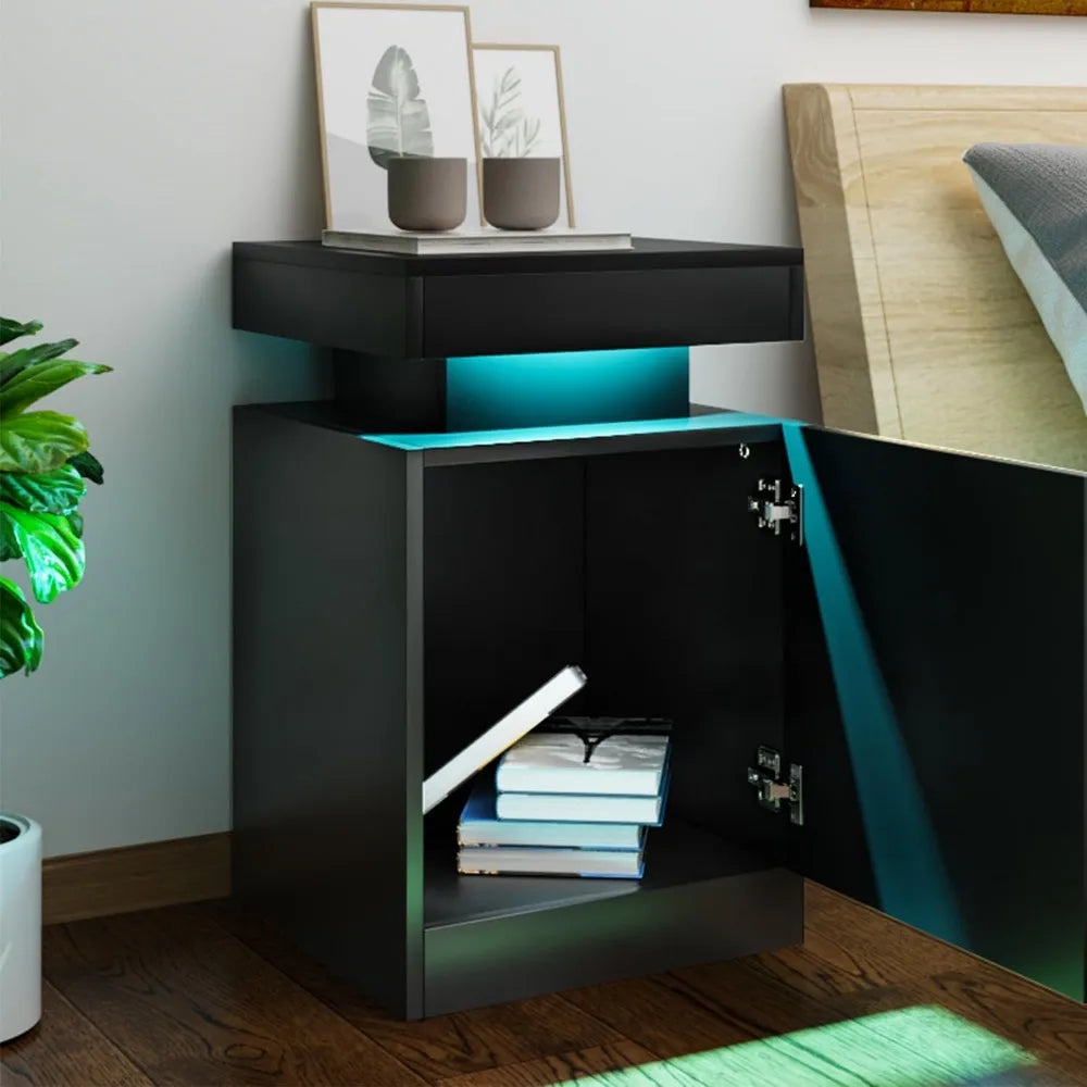 Set of 2 LED Lights Night Stands with Storage