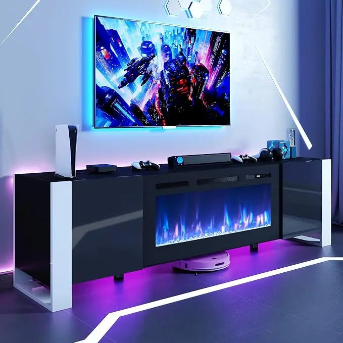 70" Fireplace TV Stand With 36" Electric Fireplace with LED Lights, Adjustable Legs TV