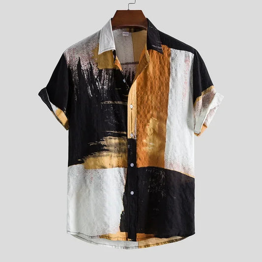 summer patchwork men's short sleeved party shirt