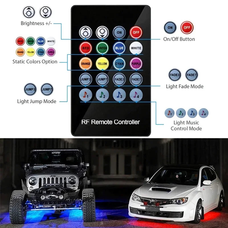 LED Car Underbody Neon Light Flexible Strip Underglow Remote APP Control RGB Dream Color Auto Decorative Ambient Atmosphere Lamp