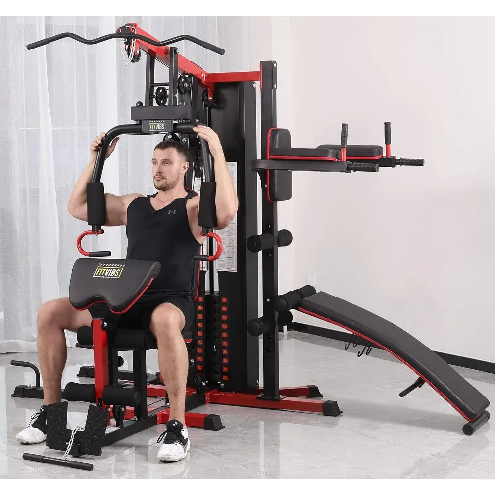 Multifunctional Home Gym System with Leg Extension and Preacher Curl