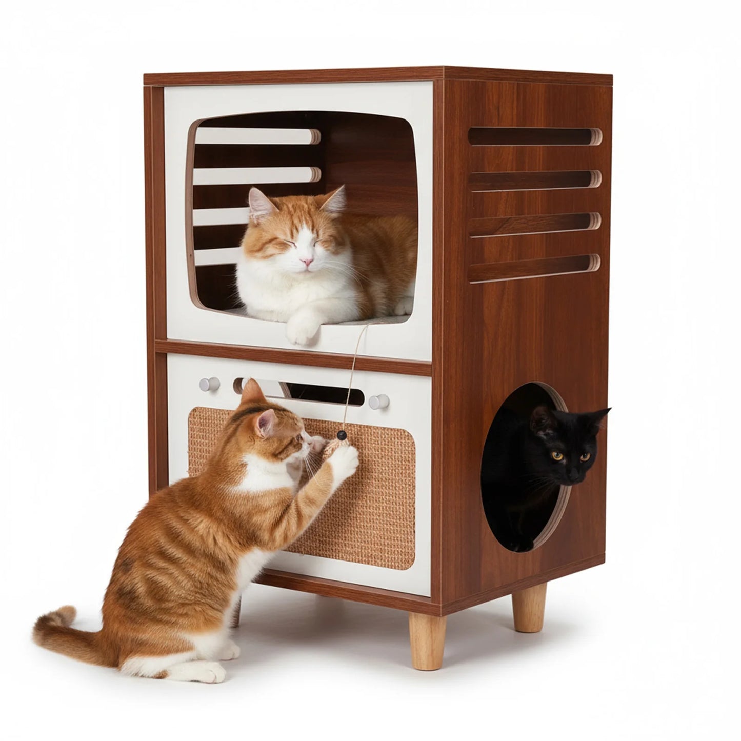 TV-Style Large Side Cat Home with Scratching Board
