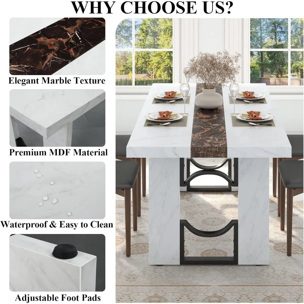 71 Inch Dining Table for 6-8 People with Marble-Color