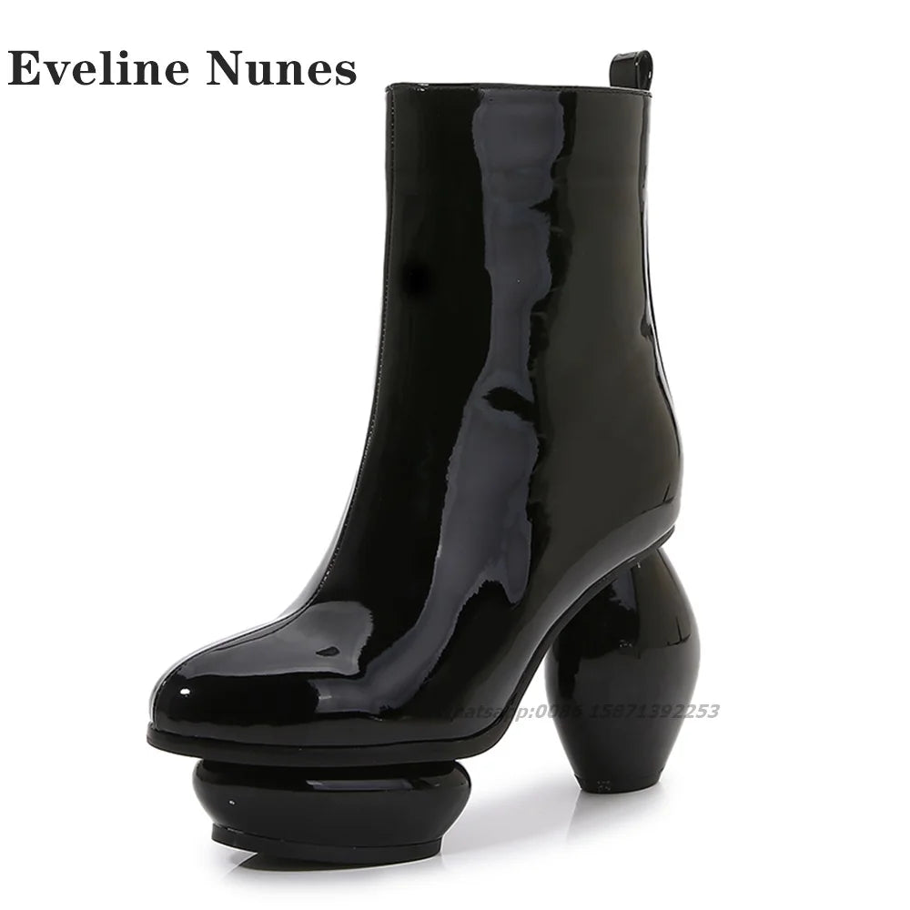Platform Mental Buckle Ankle Boots Round Toe Strange Style
