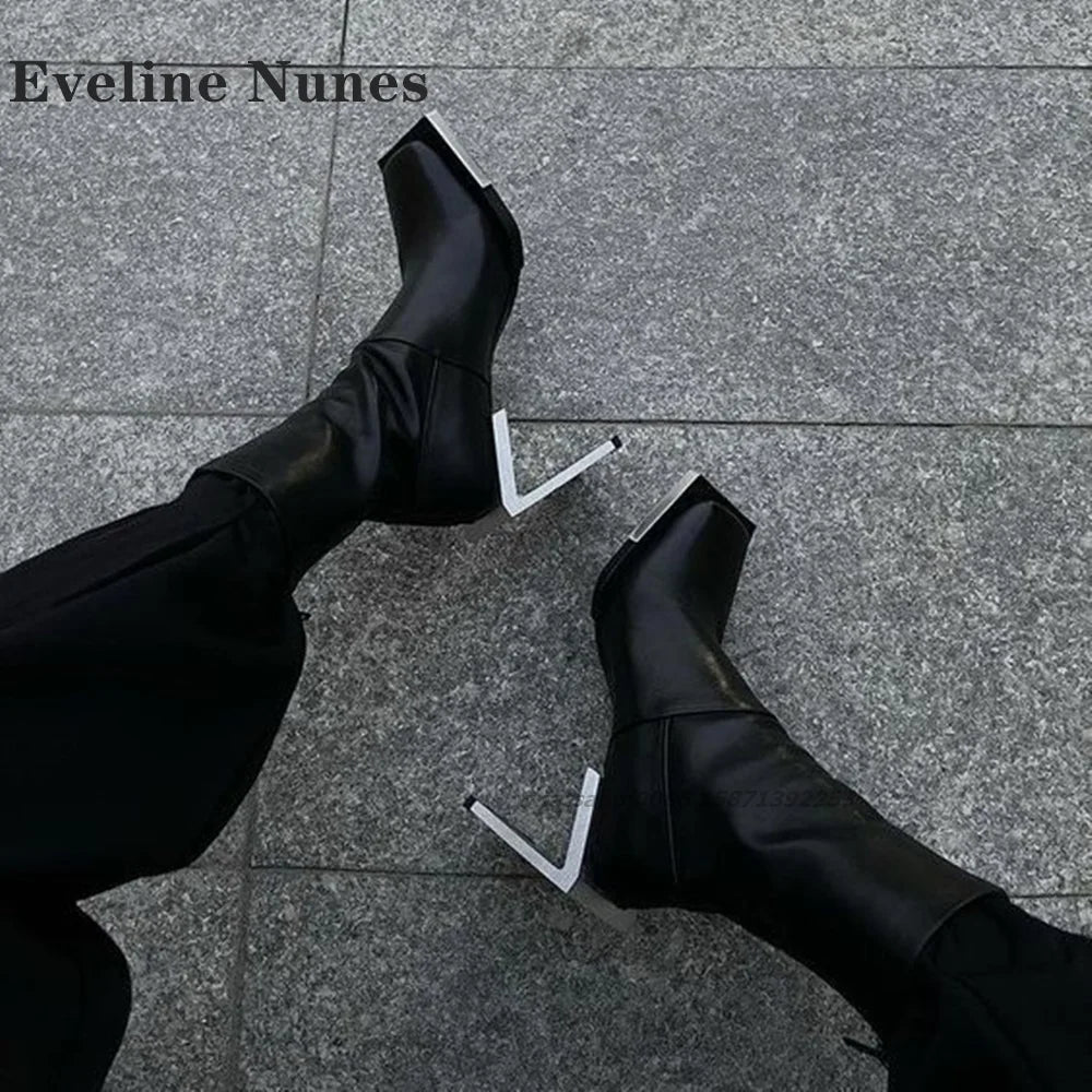 Metal Decoration Strange Style Boot Square Toe