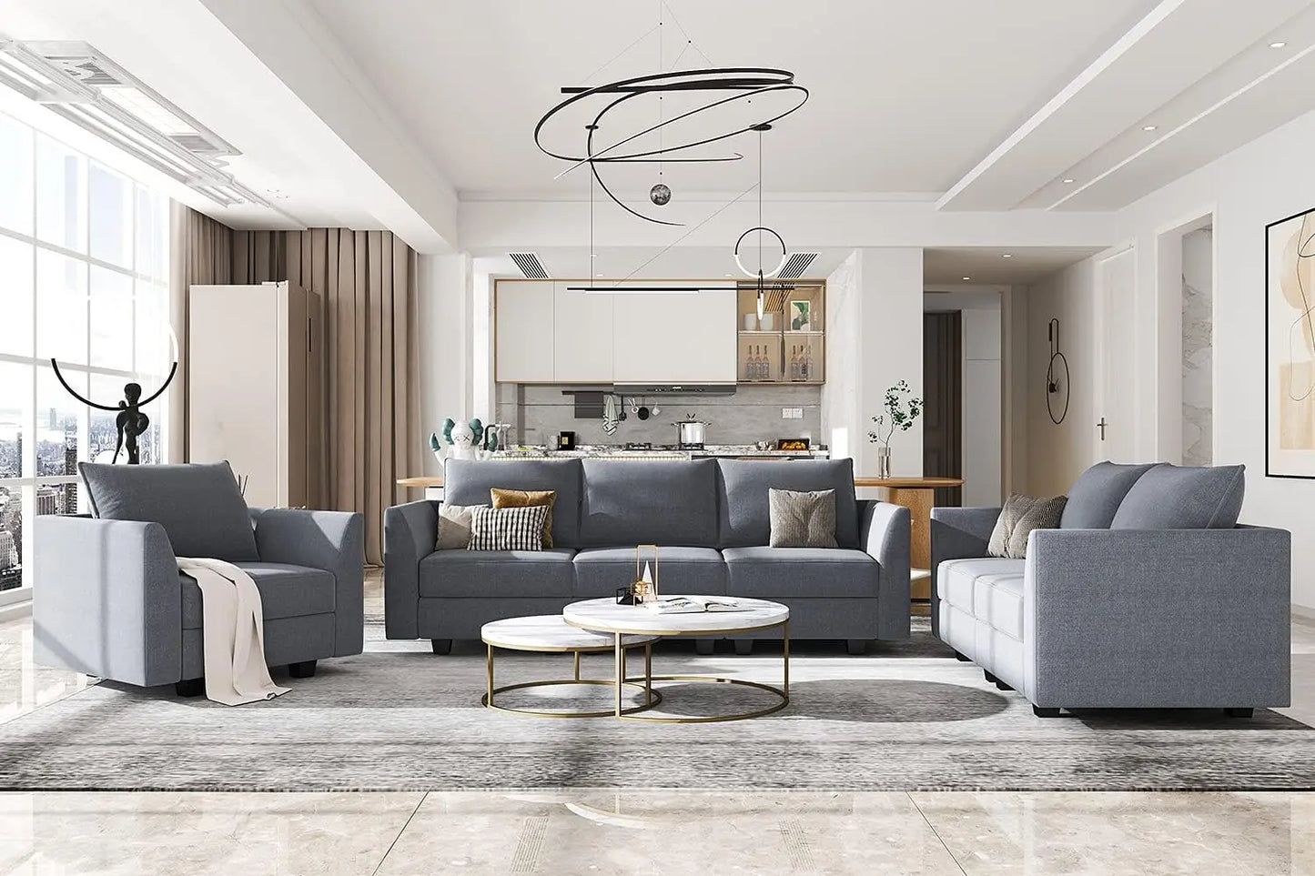 Modern Fabric Middle Module Customizable Sectional