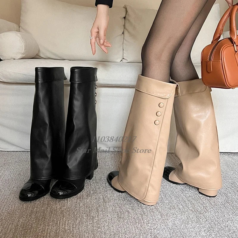 Round Toe Cute Chunky Heel Trouser Boots