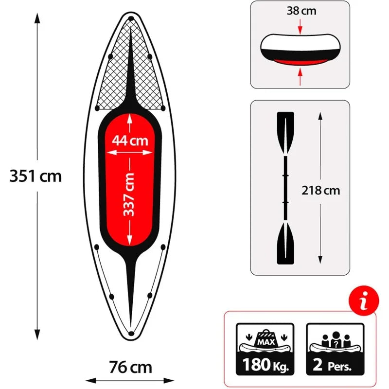 Inflatable Kayak Includes Deluxe 86in Kayak Paddles and High-Output Pump