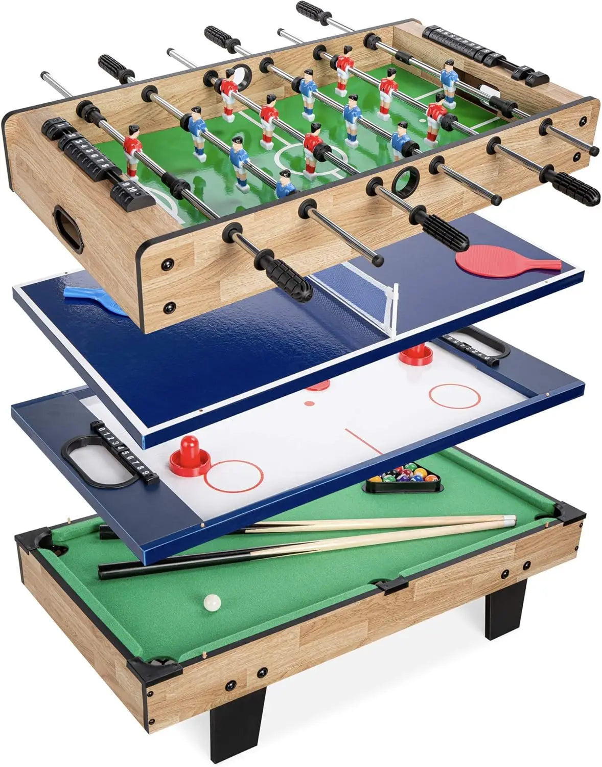 4-in-1 Multi Game Table Billiards, Air Hockey, Foosball, Table Tennis