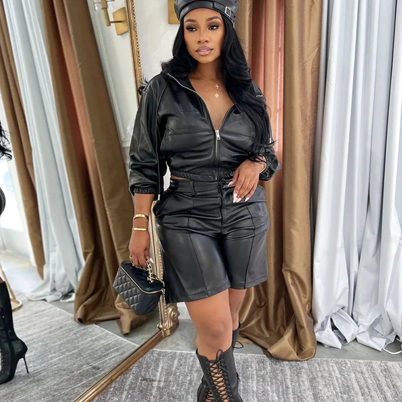 2 Piece Hooded Jacket and Shorts Matching Sets