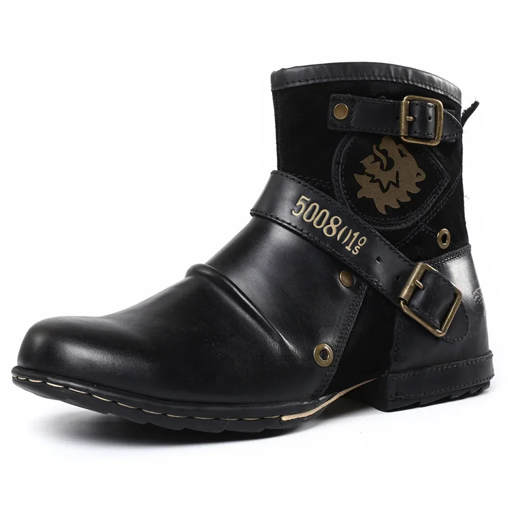 Round Toe European Retro Men's Leather Boots