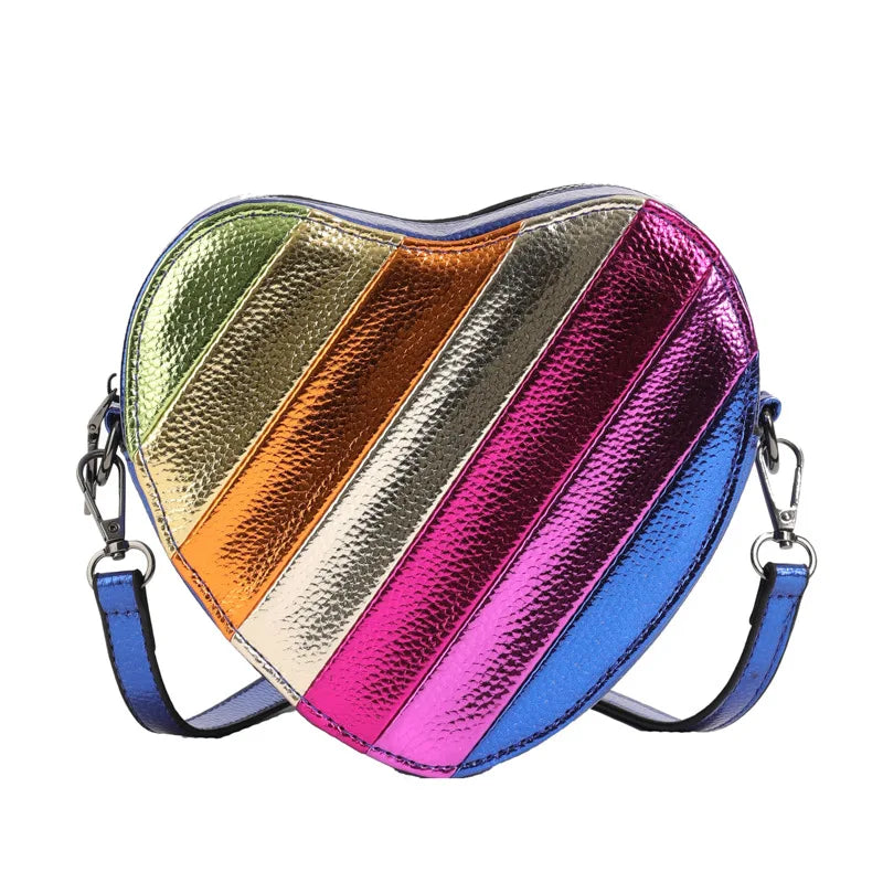 Fashion Design Mini Rainbow Heart Colorful Cross Body Bag