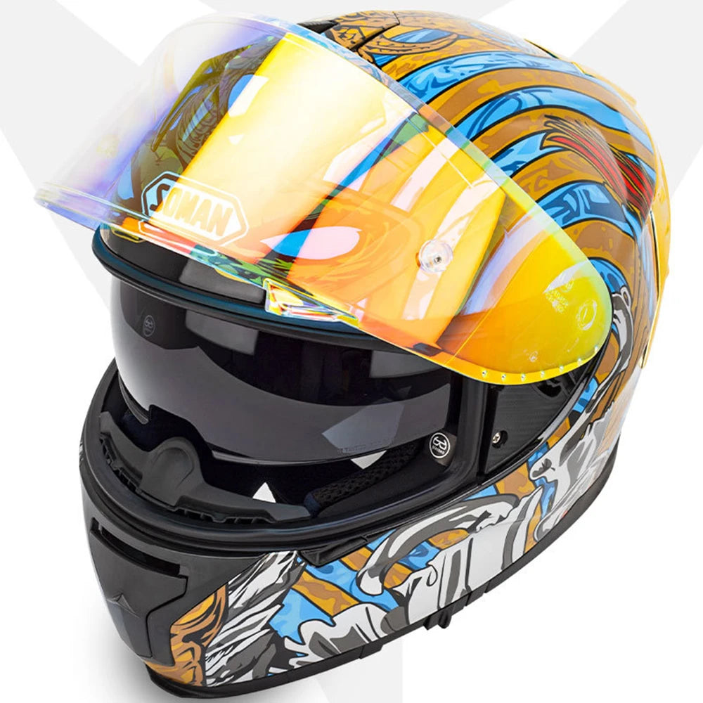 Full Face Adjustable Flip Up Double Lenses Moto Helmet