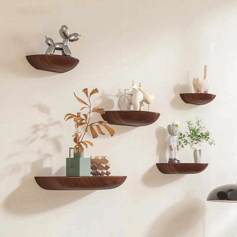 Solid Wooden Semicircle Wall Shelf Storage