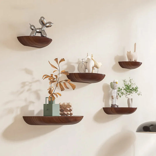 Solid Wooden Semicircle Wall Shelf Storage
