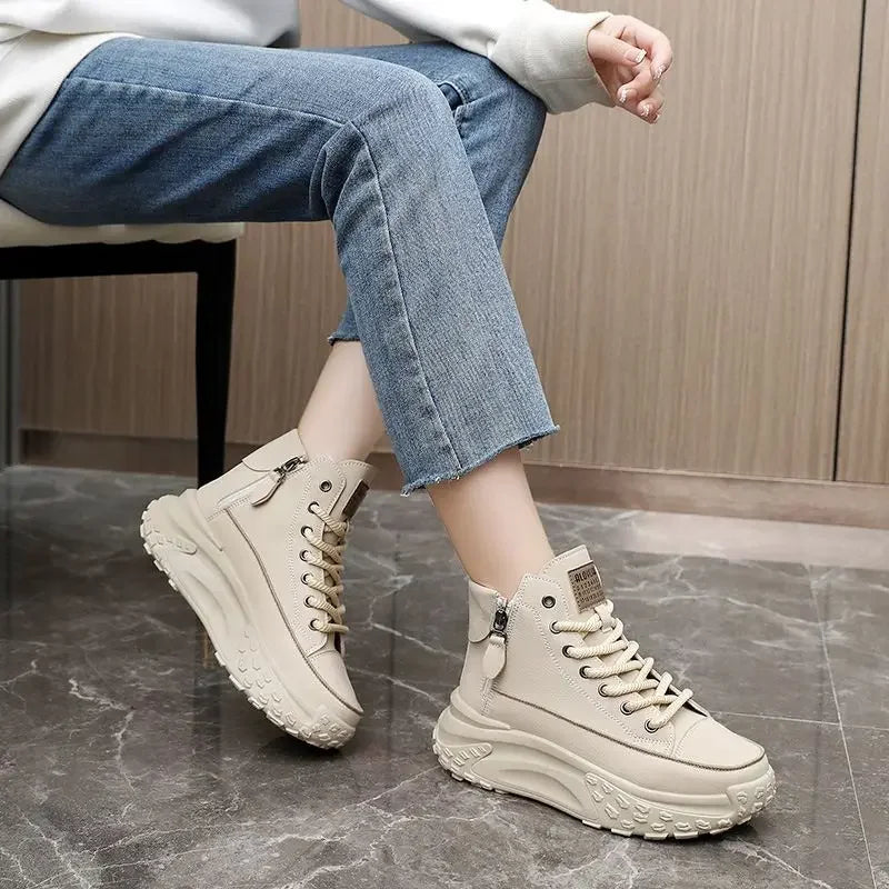 Women's High-Top Casual Lightweight Board Shoes Thick Sole
