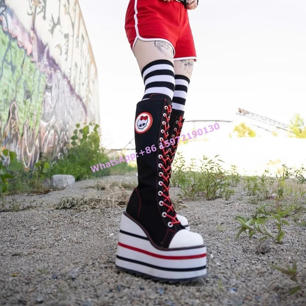 Platform Knee High Boots Thick Soled Round Toe