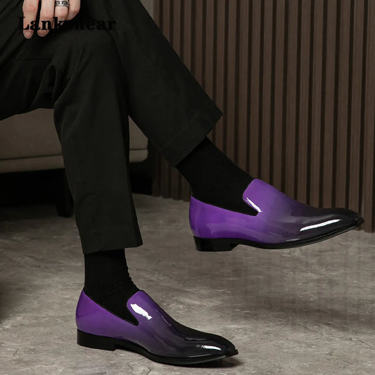 Men Gradient Red Nude Purple Mixed Patent Leather Slip-on