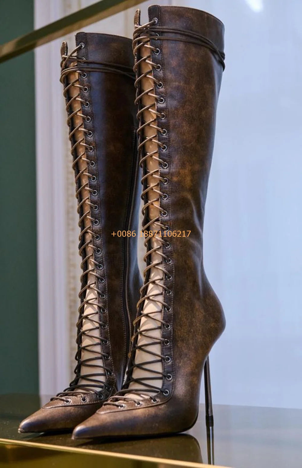 Fashion Ladies Zip Cross Lace Sexy Street Model Stiletto Boots