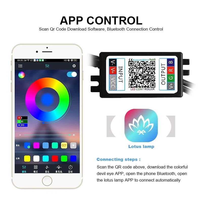 LED RGB APP Bluetooth Devil Demon Eyes 360 Degree Car Motorcycle