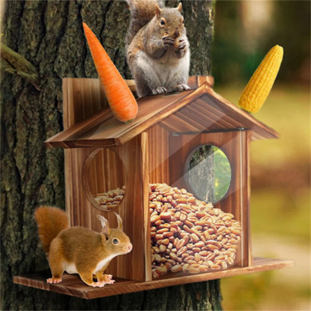 Garden Tree Squirrel Feeder Wood House