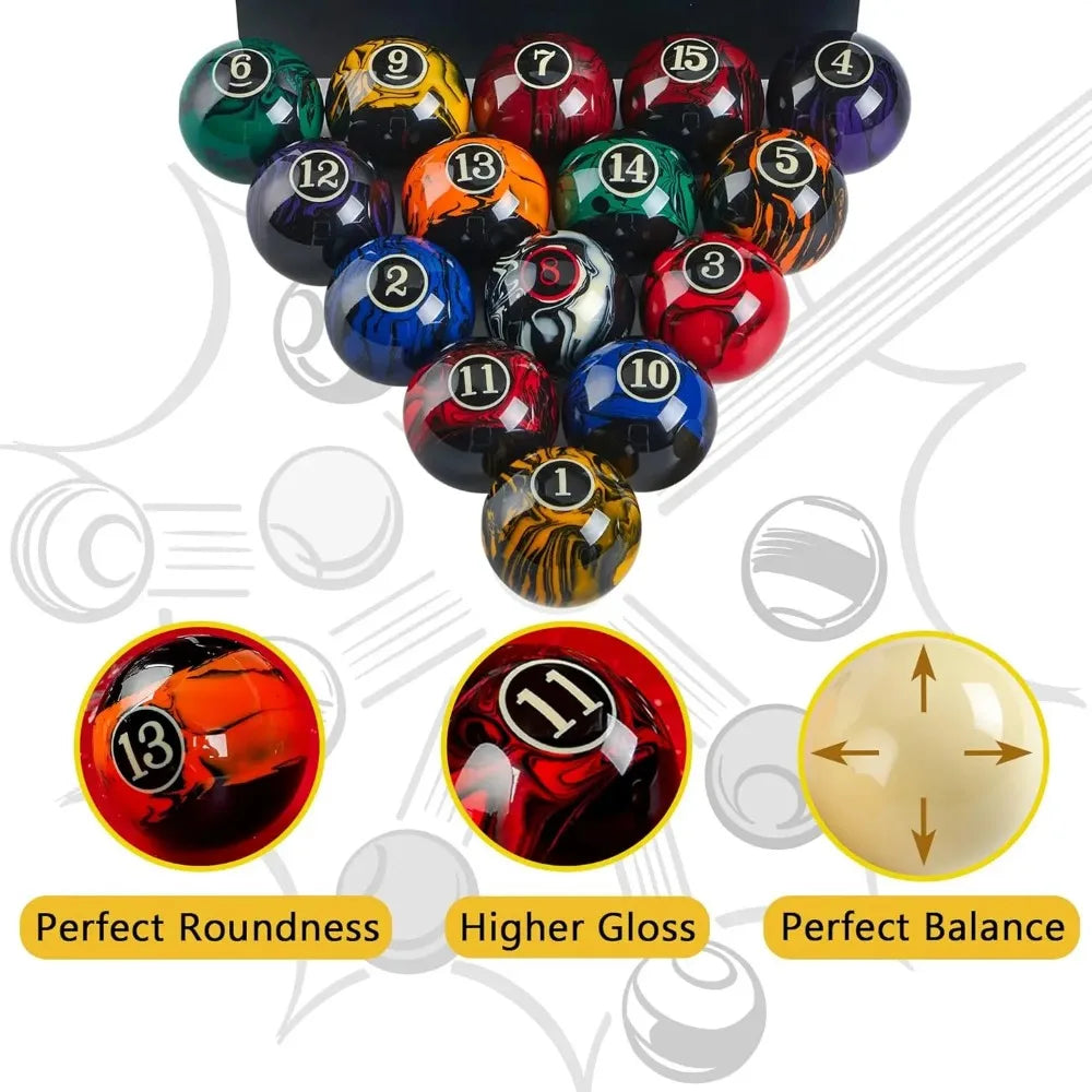Regulation Size 16 Marble Look Pool Balls Billiard Set