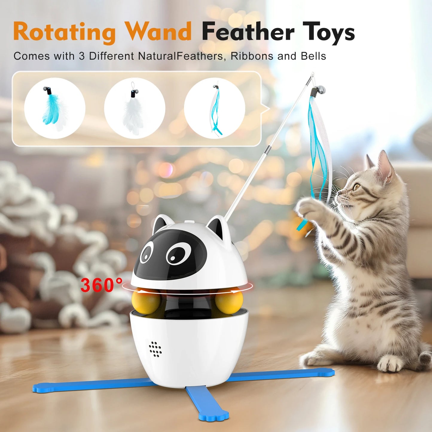 4-in-1Rechargeable Cat Laser Toy and 2 Auto Ring Balls
