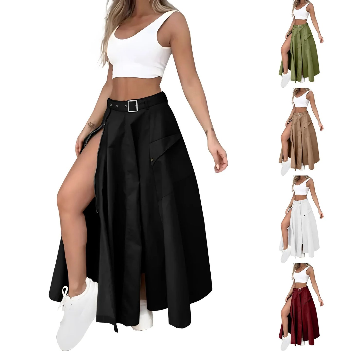 Two Piece Sleeveless Crop Tank Side Split Skirt Set