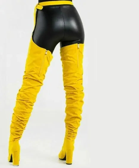 Sexy Side Zipper Thigh High Belt Trousers Boots