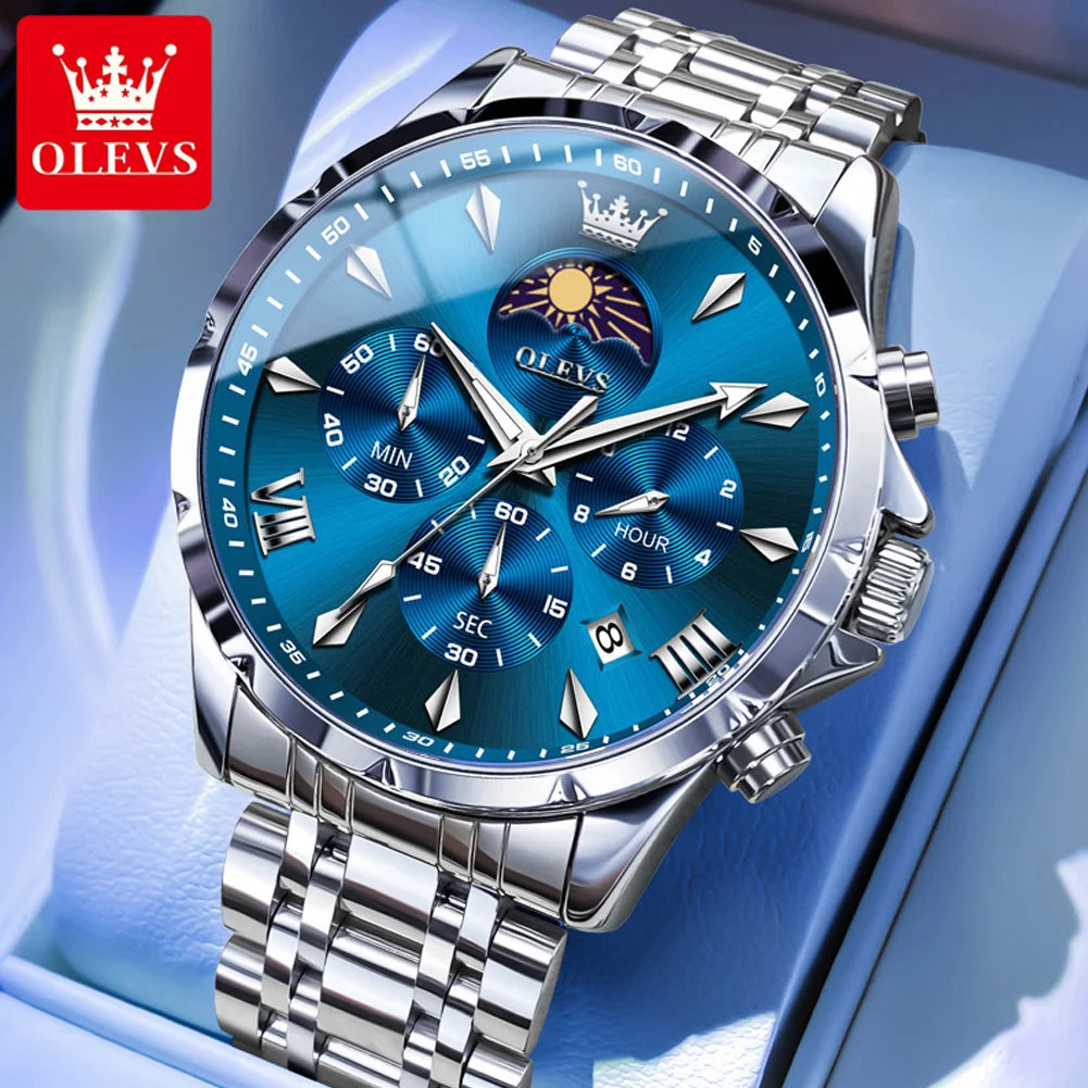 Moon Phase Chronograph Waterproof Quartz Watch