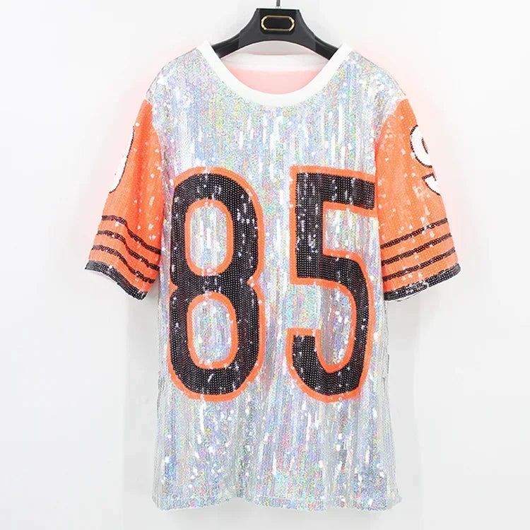 Half Sleeve Baggy Sequin T Shirt Dress