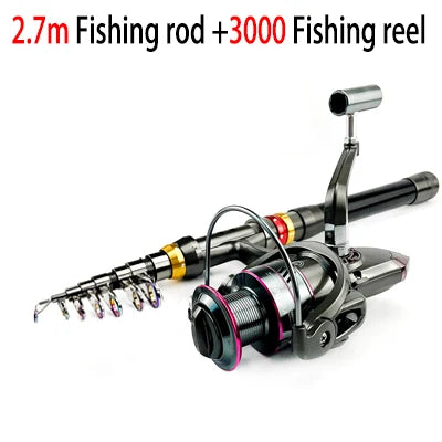 1.8-3.6m Carbon Fiber Telescopic Fishing Pole Spinning Reel Kit Max Resistance 3-8kg Pesca